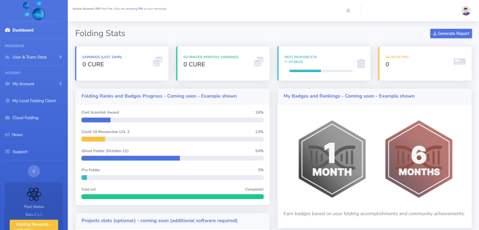Curecoin Research Core Dashboard