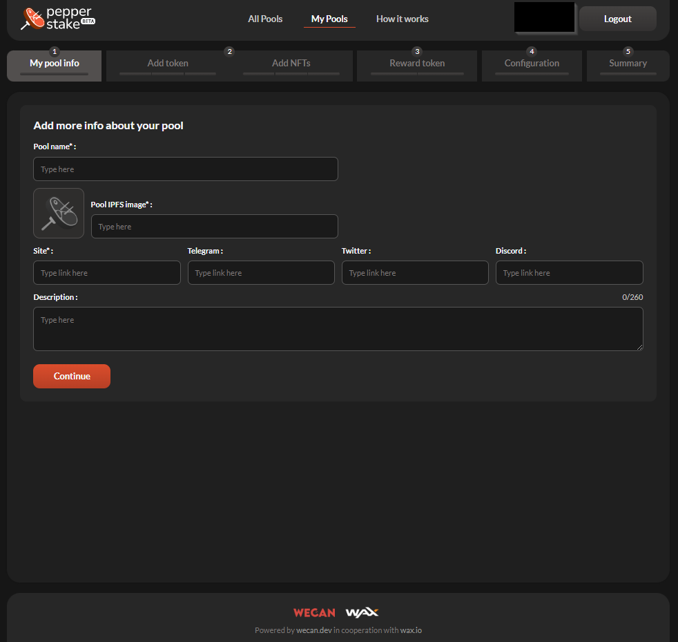 PEPPER STAKE CREATE POOL