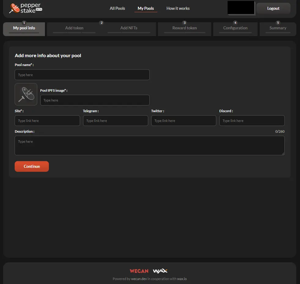 PEPPER STAKE CREATE POOL