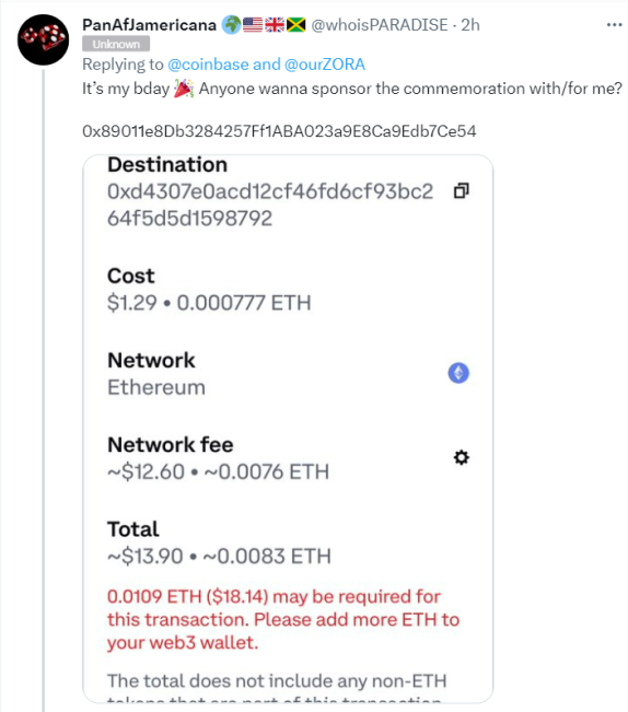 Coinbase NFT gas fee tweet #2.