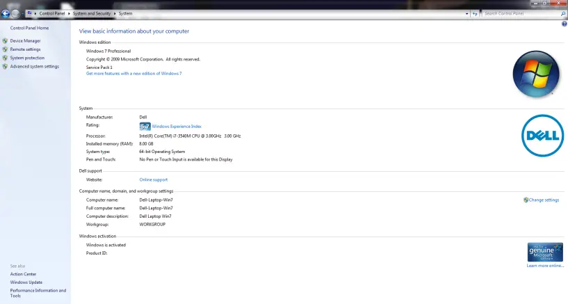 Dell Laptop Specs