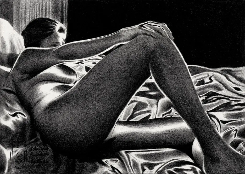 cubist nude graphite pencil drawing