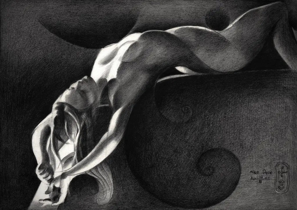 cubist nude graphite pencil drawing