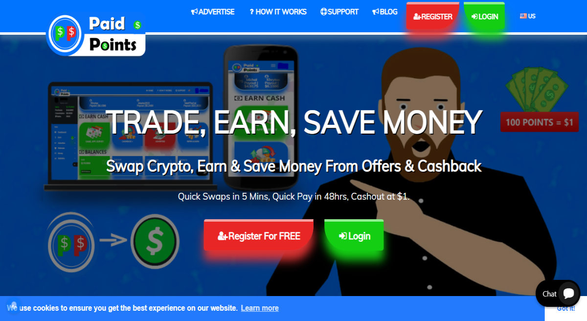 Trade, exchange, swap, earn and save money