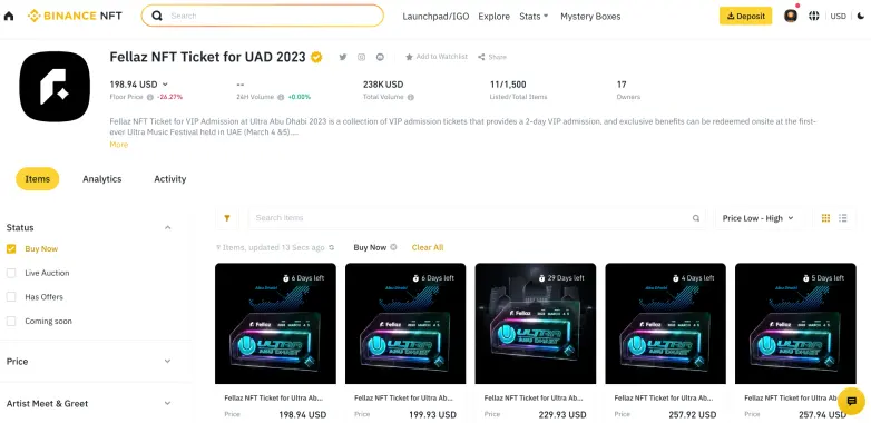 Binance listing page