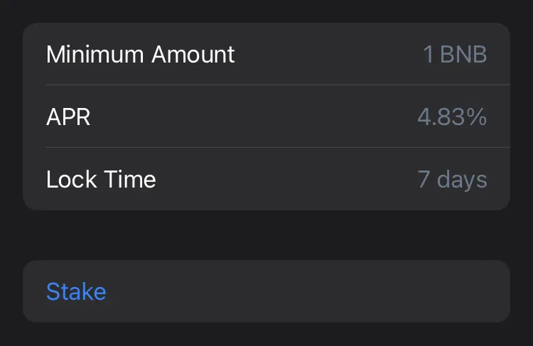 BNB minimum staking amount in Trust