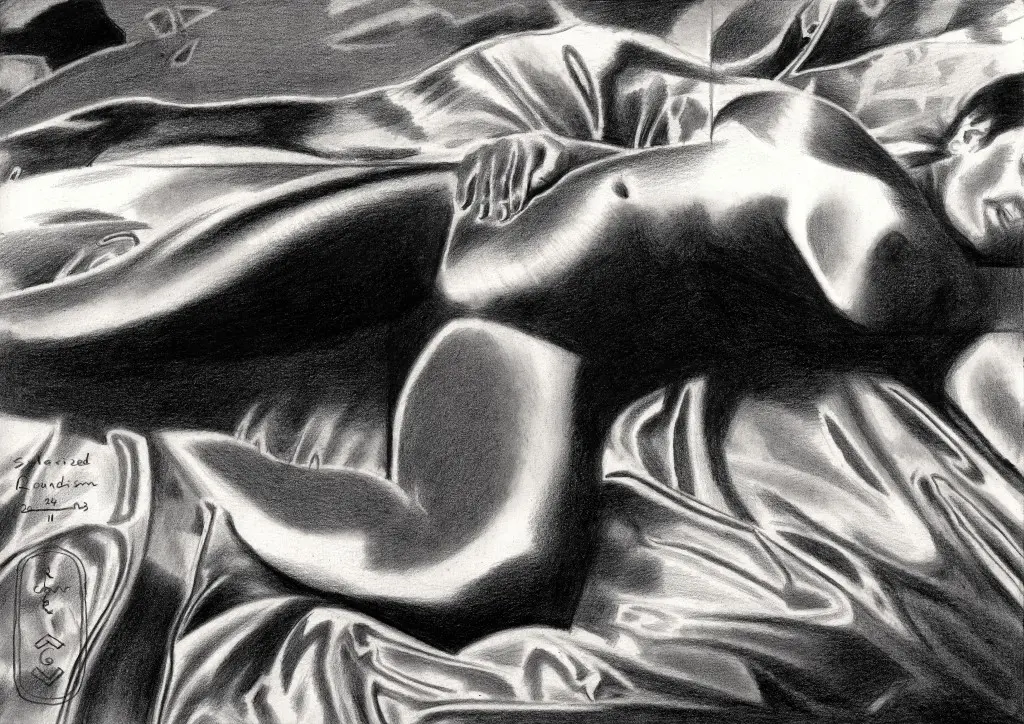 cubist nude graphite pencil drawing
