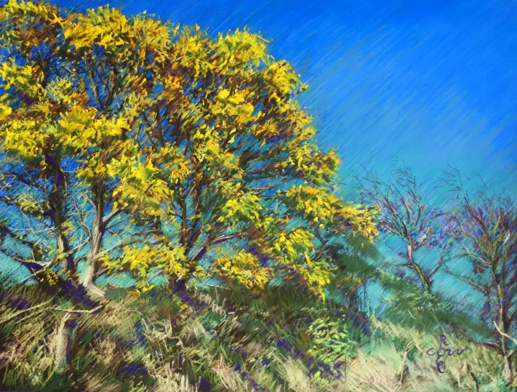 impressionist landscape pastel drawing