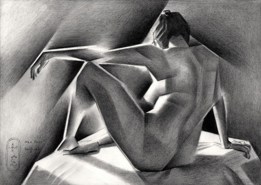 cubist nude graphite pencil drawing