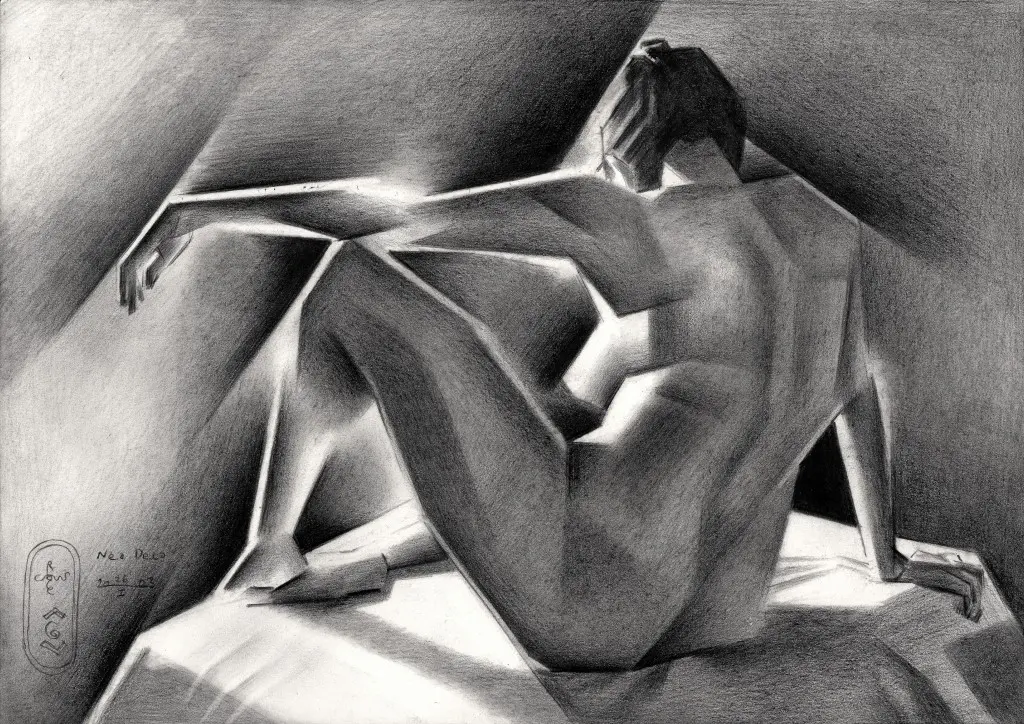 cubist nude graphite pencil drawing