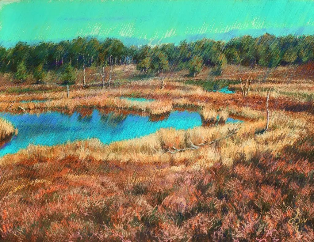 impressionist landscape pastel drawing