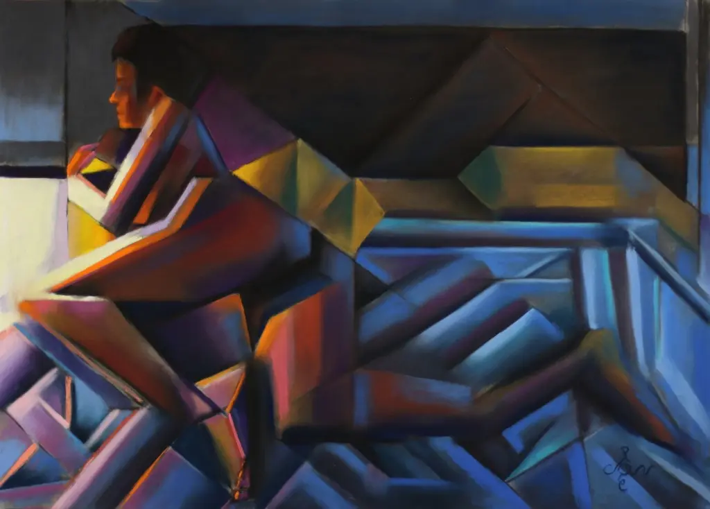 cubist nude pastel drawing