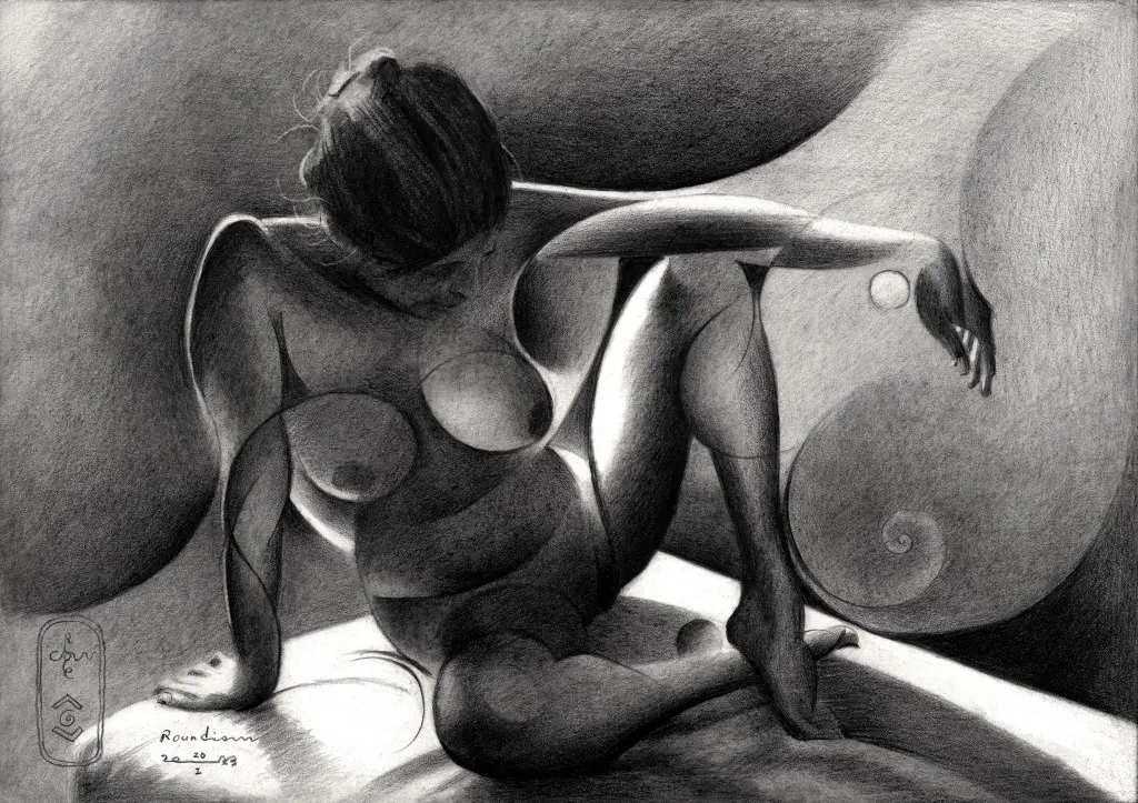 cubist nude graphite pencil drawing