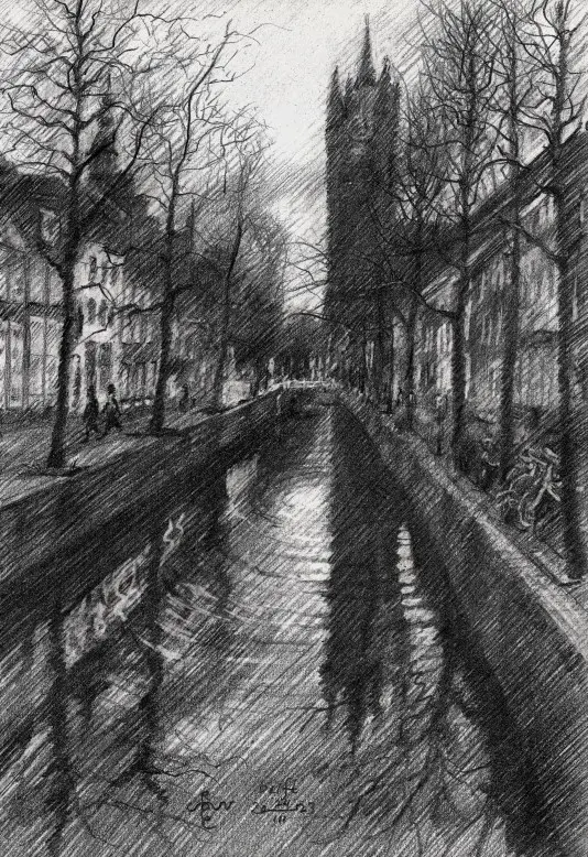 impressionist urban graphite pencil drawing
