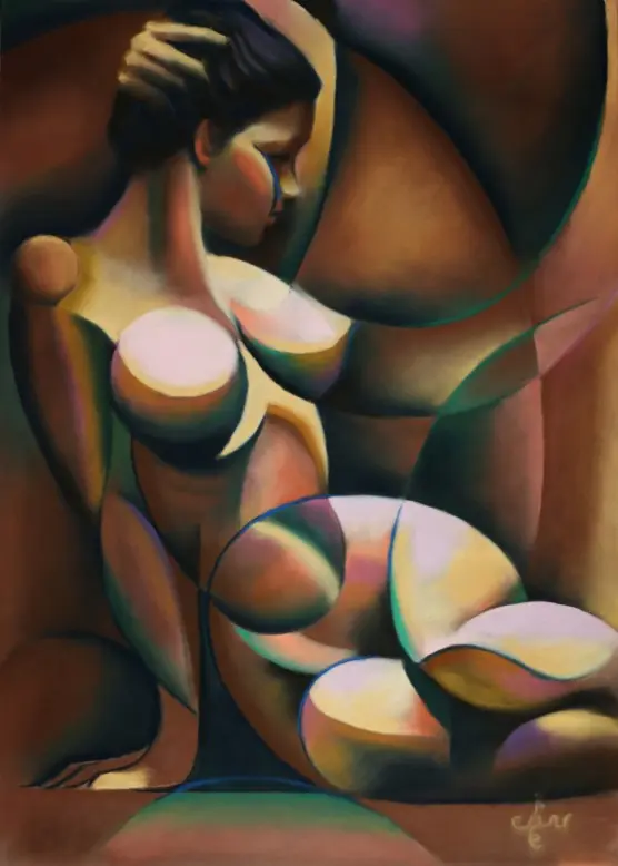 cubist nude oil painting