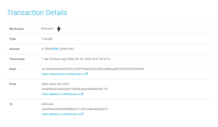 Mov. Stolen Funds Upbit november 2019