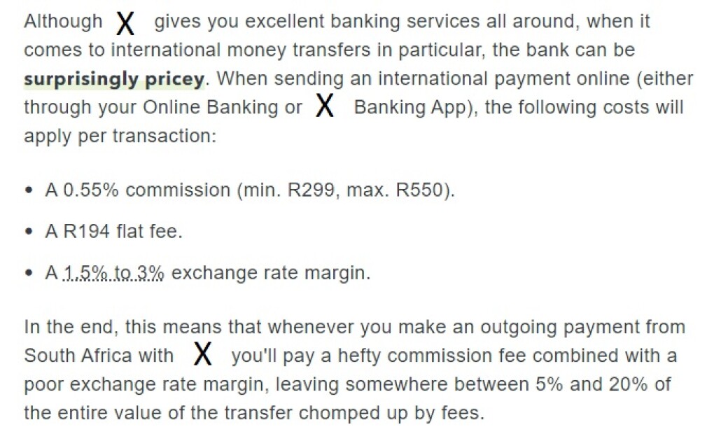 International banking transfer fees
