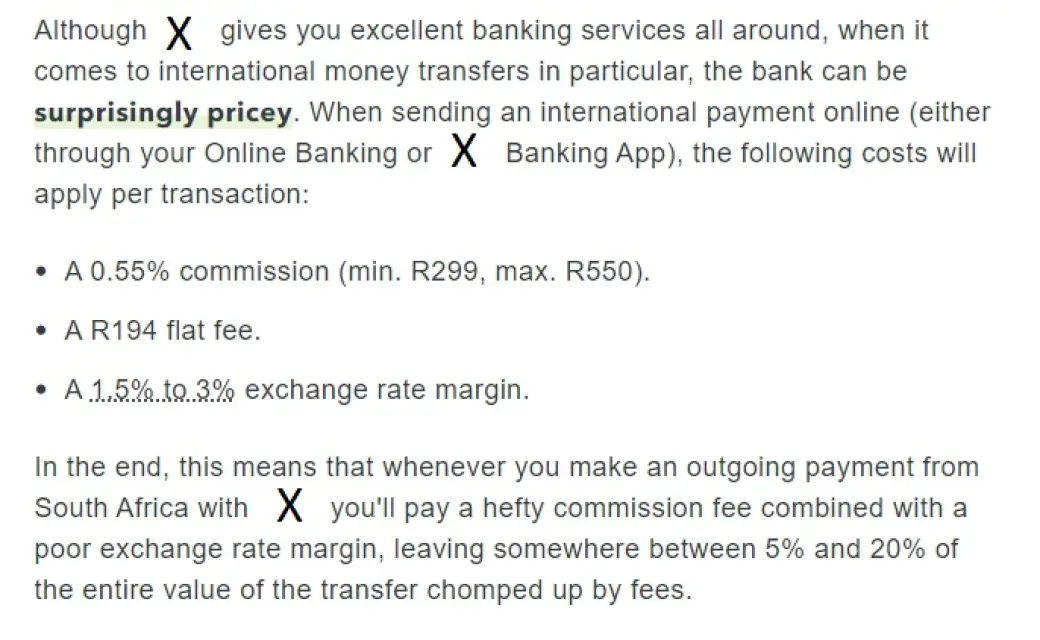 International banking transfer fees