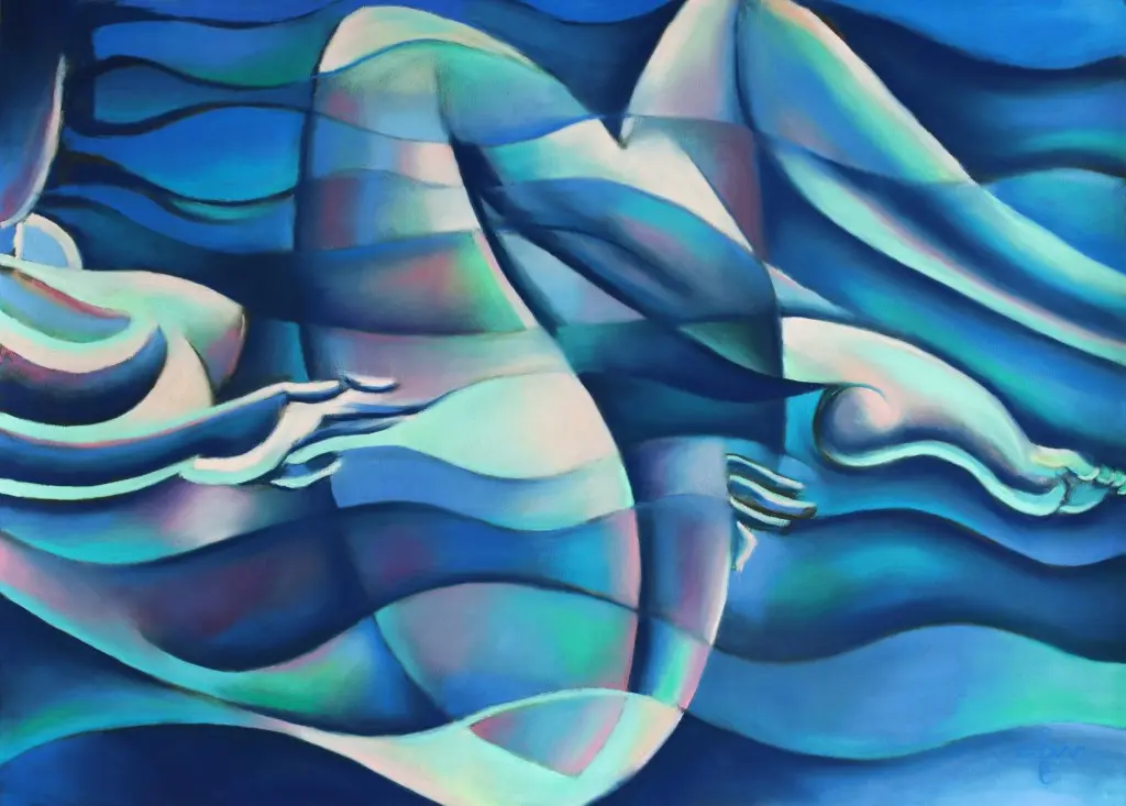 cubist nude pastel drawing