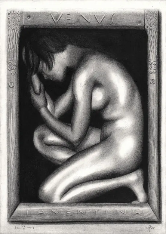 art deco nude graphite pencil drawing