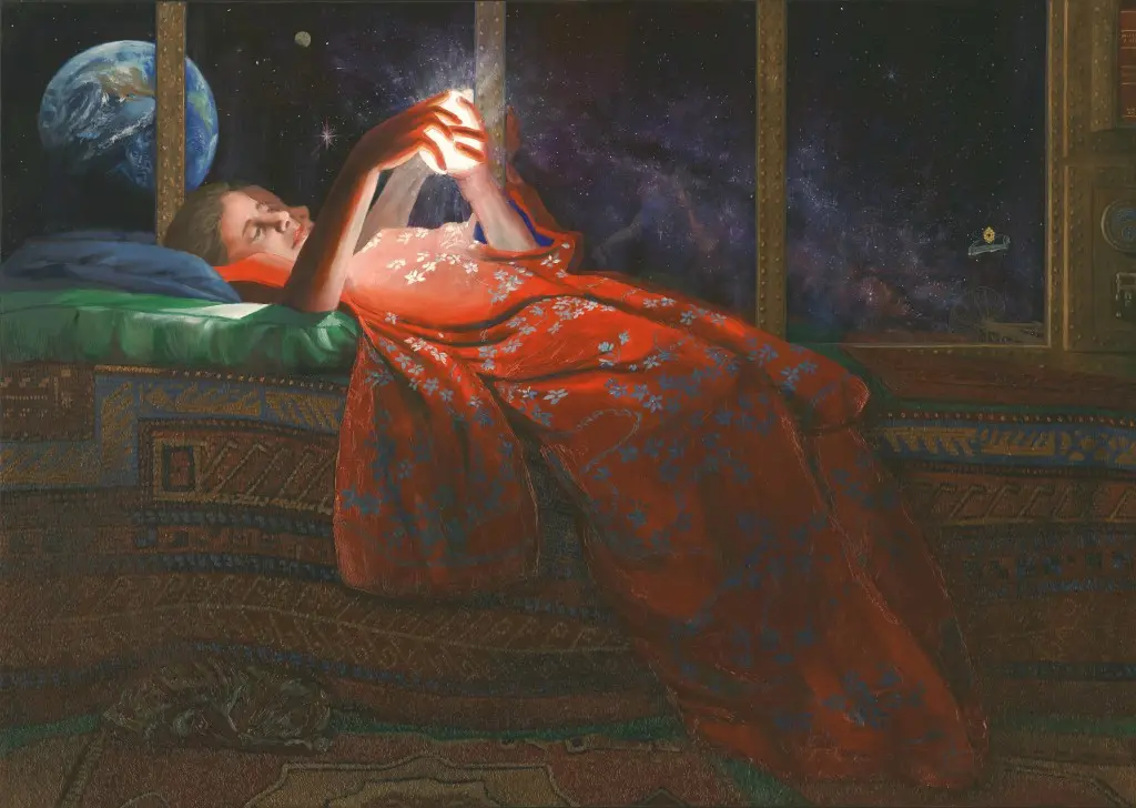 surrealist kimono girl oil painting