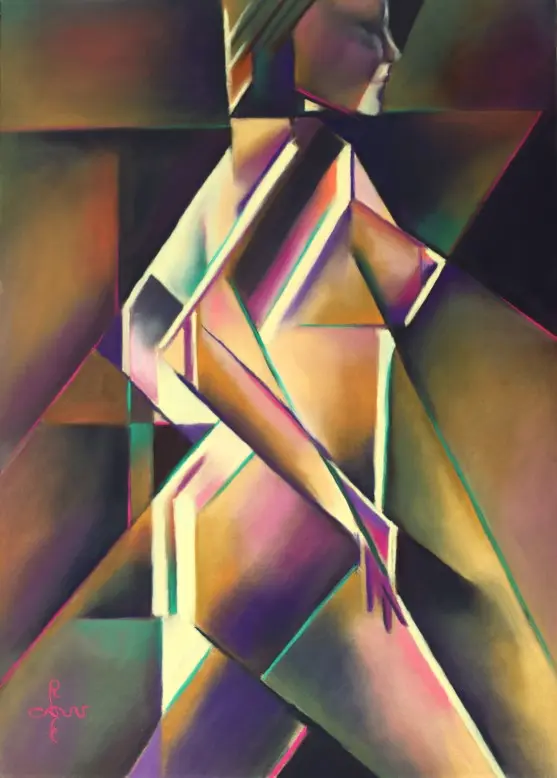 cubist nude pastel drawing