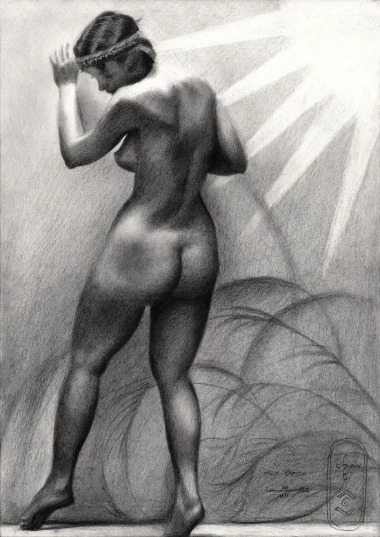 art deco nude graphite pencil drawing