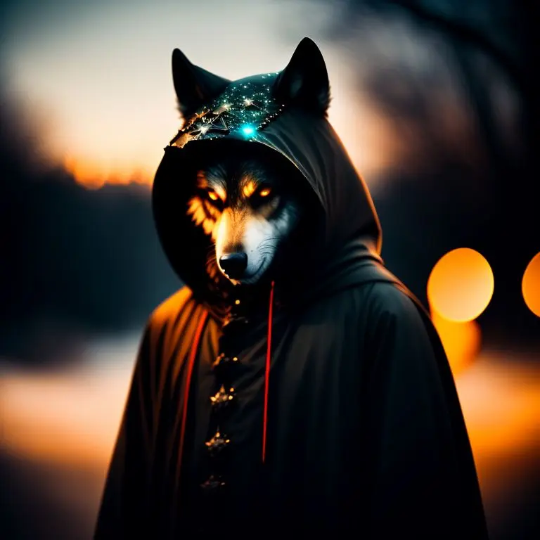 Wolf man in a hood with ears