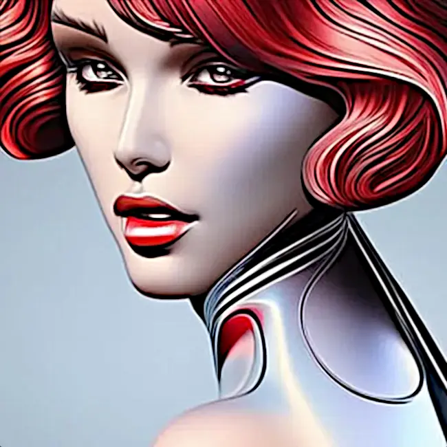 Cyborg woman in latex (hyperreal setting)