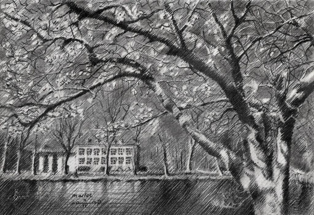 impressionist scenery graphite pencil drawing