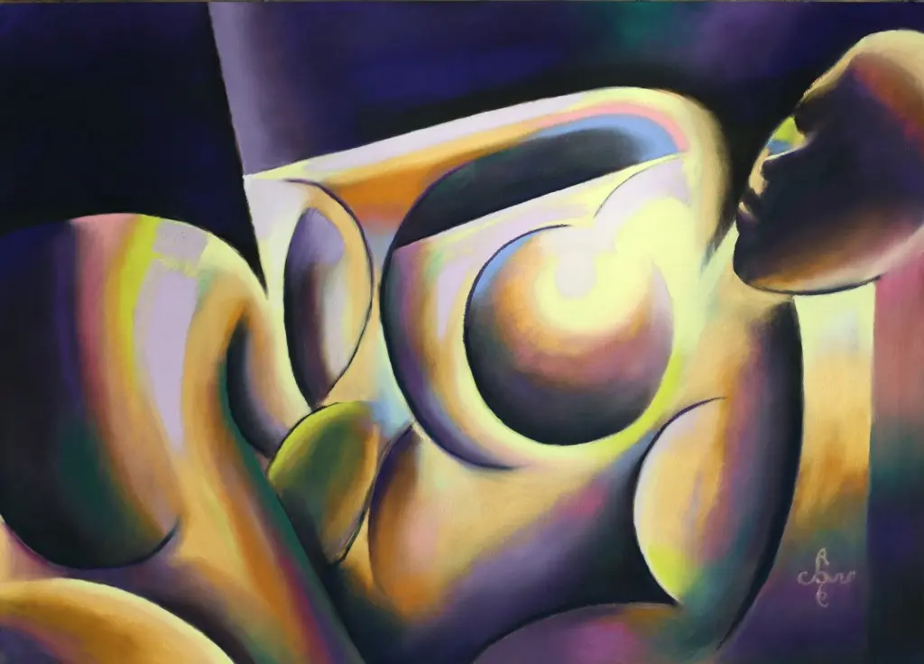 cubist nude pastel drawing