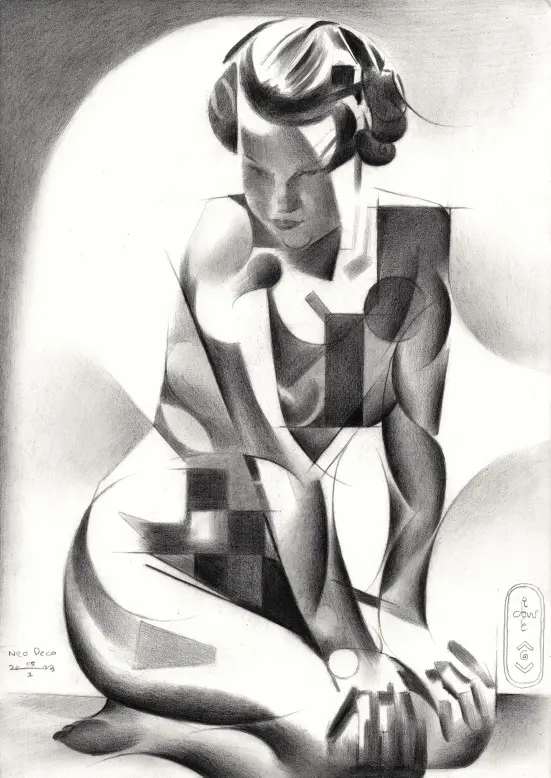 cubist nude graphite pencil drawing