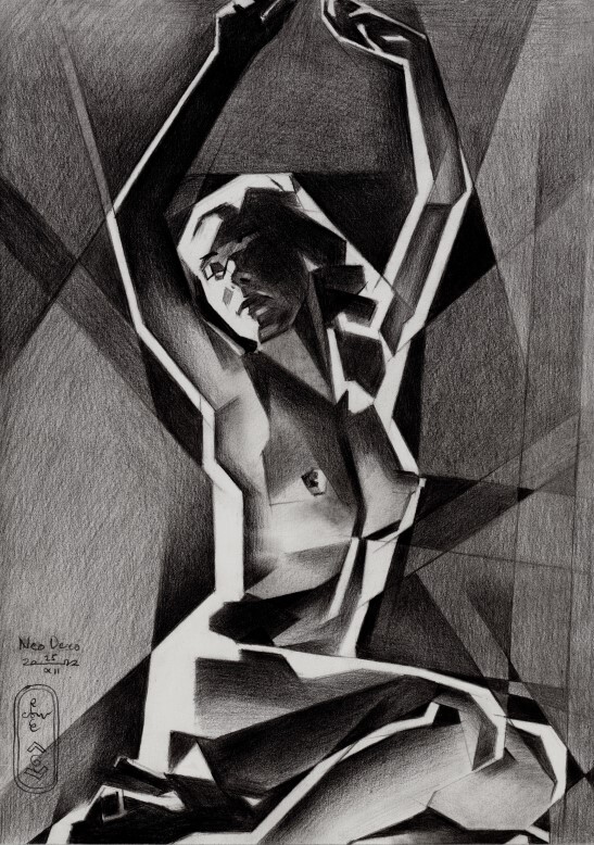 art deco nude graphite pencil drawing