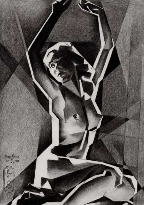 art deco nude graphite pencil drawing