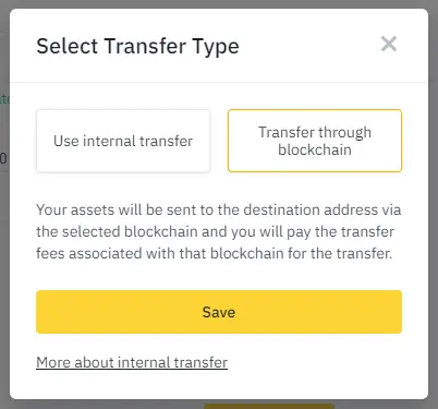 Transfer through blockchain on Binance