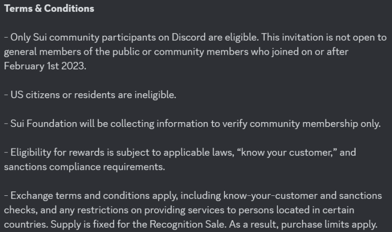 Sui CAP Terms & Conditions