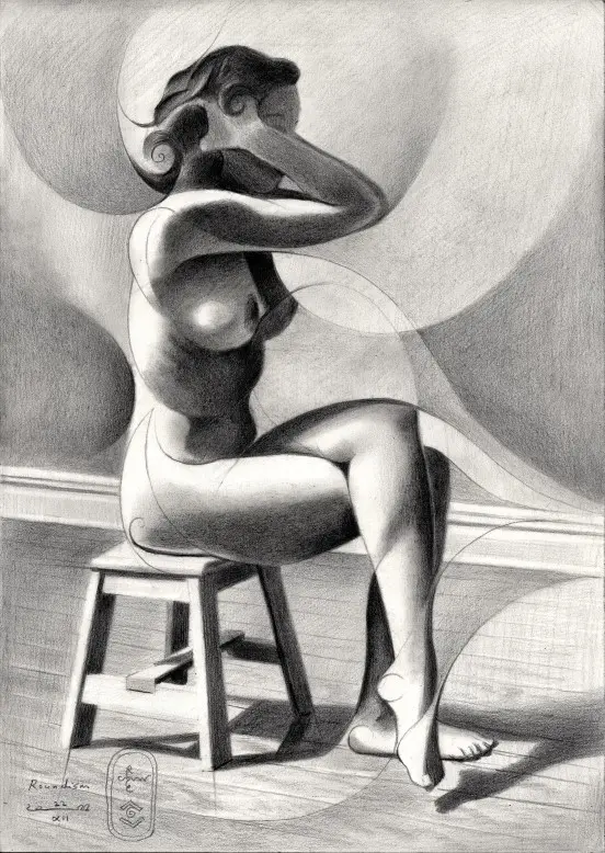 cubist nude graphite pencil drawing