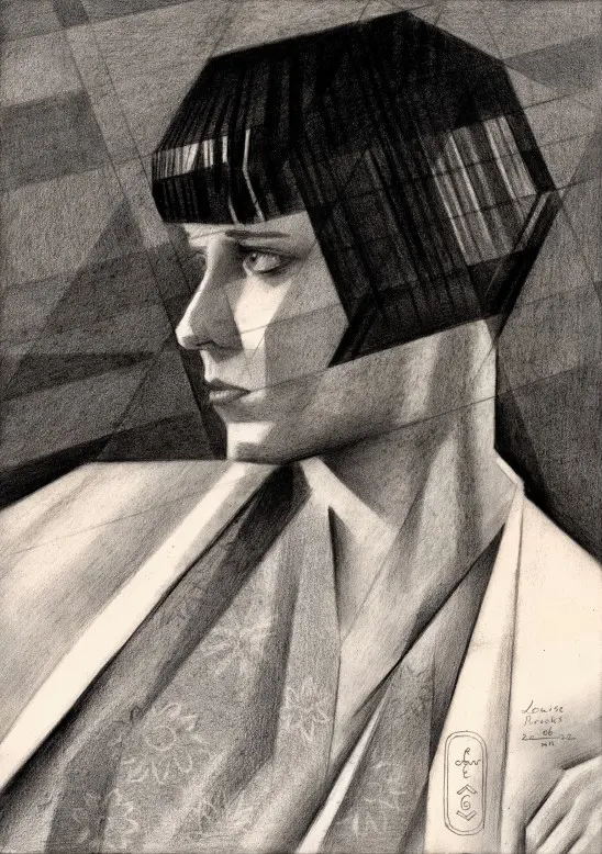 cubist portrait graphite pencil drawing