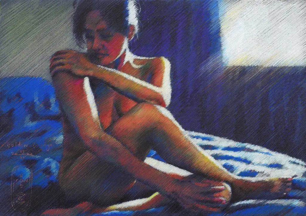 impressionist nude colored pencil drawing