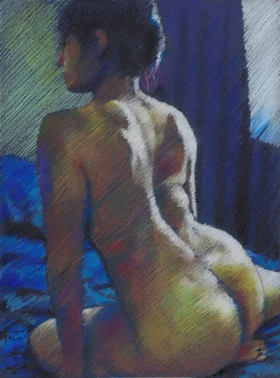 impressionist nude colored pencil drawing