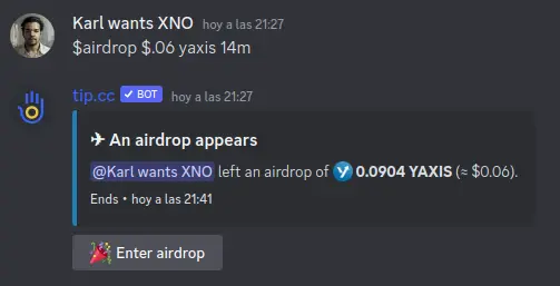 a tip.cc user making an airdrop