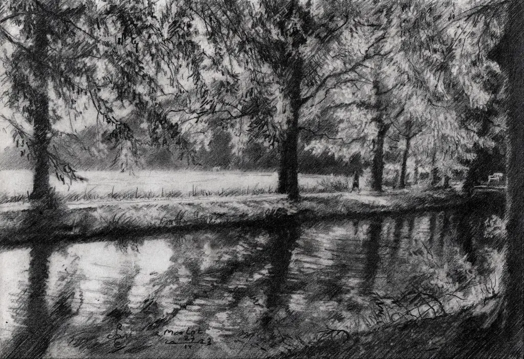 impressionist landscape graphite pencil drawing