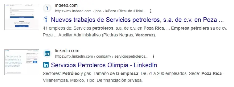 Vista previa de sitios web desde los resultados del buscador