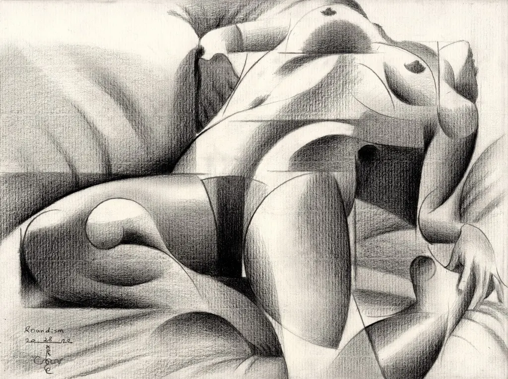 cubist nude graphite pencil drawing
