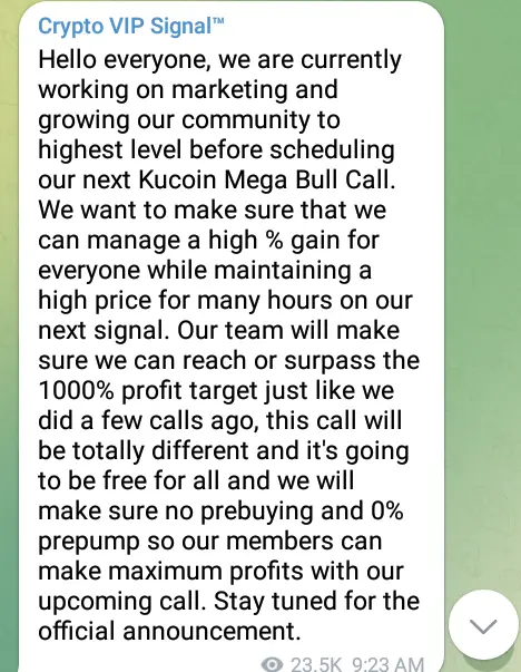 Crypto VIP Signal pump and dumb call: The Mega Bull Call