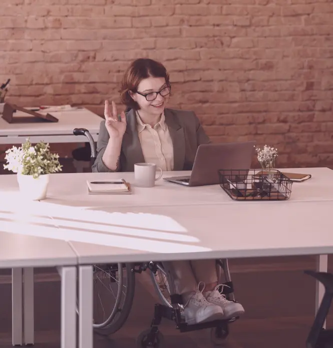 disabled woman talking on her laptop