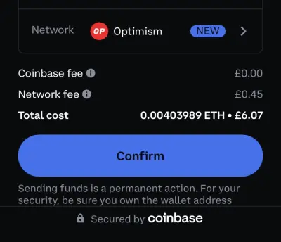 Network fee receive from Coinbase