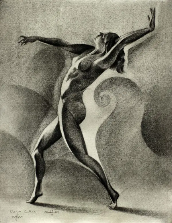 art deco nude graphite pencil drawing