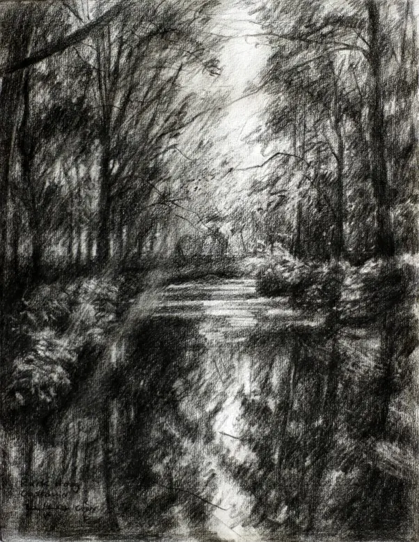 impressionist treescape graphite pencil drawing