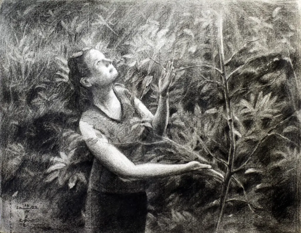 realist portrait in nature graphite pencil drawing